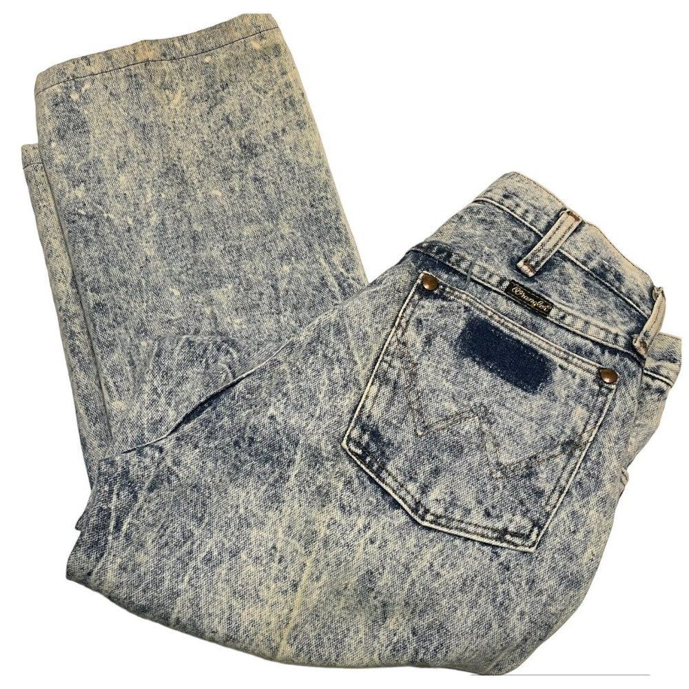 Vintage 80s Wrangler Woman’s Sz 13 High Waisted Mom Jeans Acid Wash USA Straight